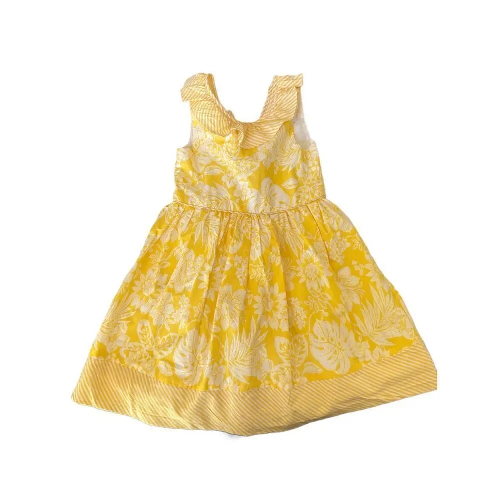 Savannah girls 6 yellow cream flutter criss cross sleeve A-line cotton summer lo